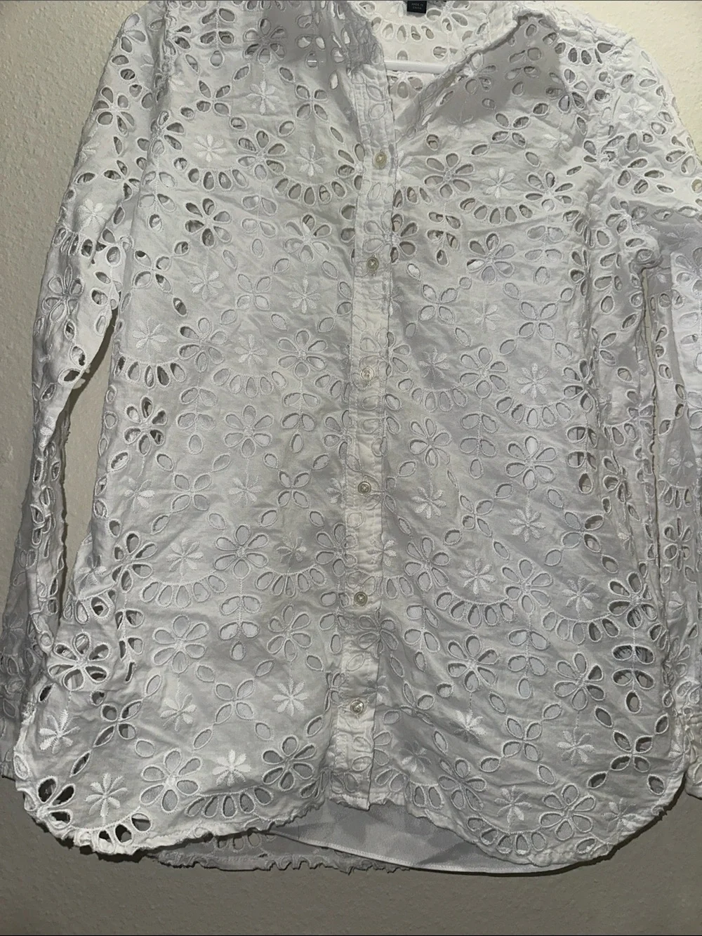 J. Crew White Floral Eyelet Button-Down Shirt